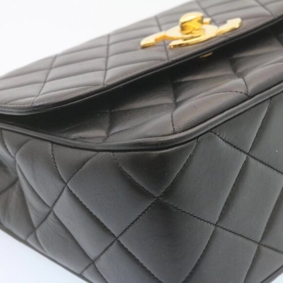 CHANEL Matelasse Chain Flap Shoulder Bag Lamb Skin Black Gold CC Auth 28632SAV - Picture 9 of 16